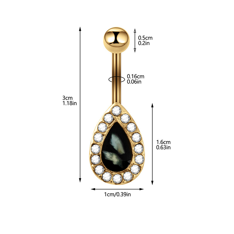 Kullavärviline mood roostevabast terasest nööbikäsitlus veetilga rippuv tsirkoon nabaküüs naistele tüdrukutele augustavad ehted