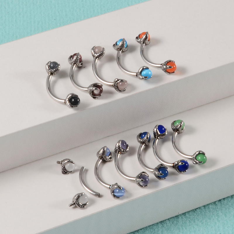 1 vnt. 14G chirurginis plieninis drakonas, opalinis letenas, akmuo, išlenktas štangos žiedas antakių žiedas.
