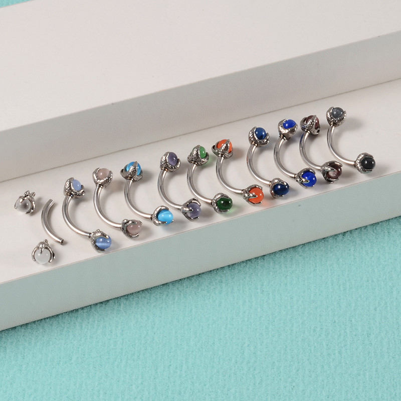 1 vnt. 14G chirurginis plieninis drakonas, opalinis letenas, akmuo, išlenktas štangos žiedas antakių žiedas.
