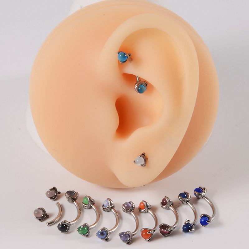 1 vnt. 14G chirurginis plieninis drakonas, opalinis letenas, akmuo, išlenktas štangos žiedas antakių žiedas.