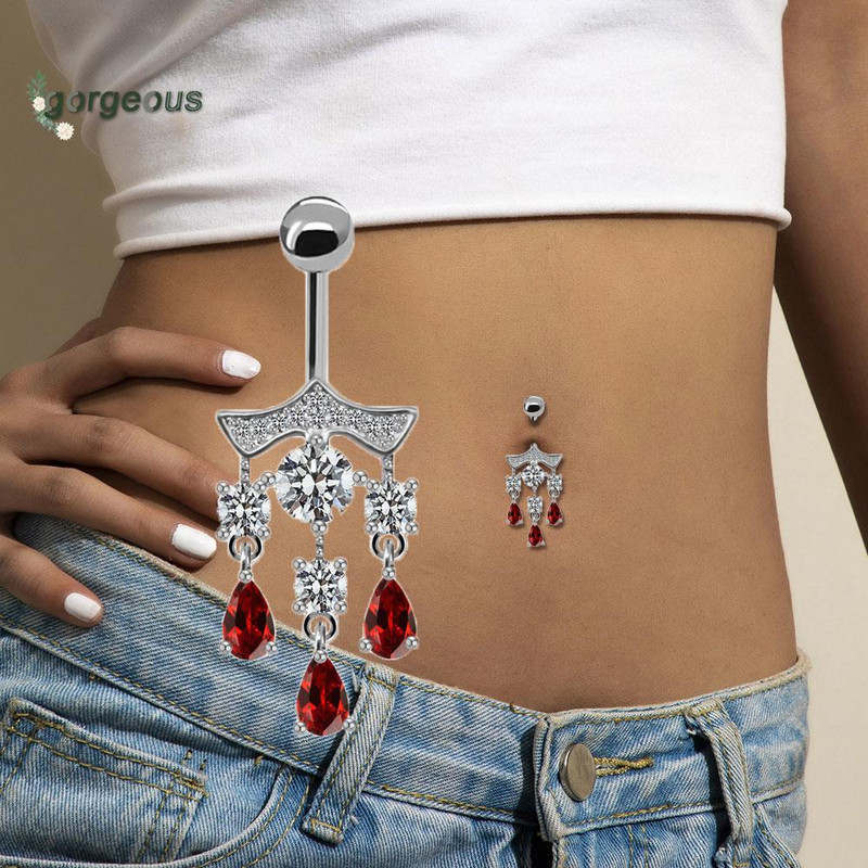 Pave Inkrustuotas raudonas cirkonis lūpų sagos žiedas širdies klevo lapų bambos auskarų vėrimas Nombril Auskarų vėrimas Moterų pilvo šokių papuošalai Dovanos