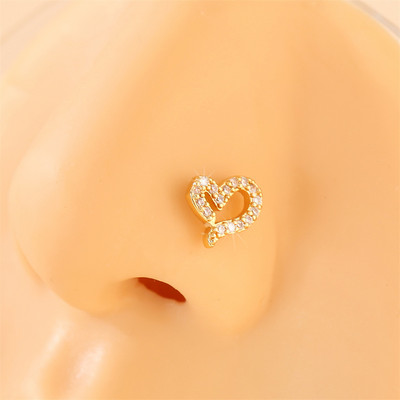 Prekrasno ljubavno srce, klin za nos, kristalna bakrena glava, poluga od nehrđajućeg čelika 20G, ženski prsten za piercing u nosu, modni dodaci za nakit