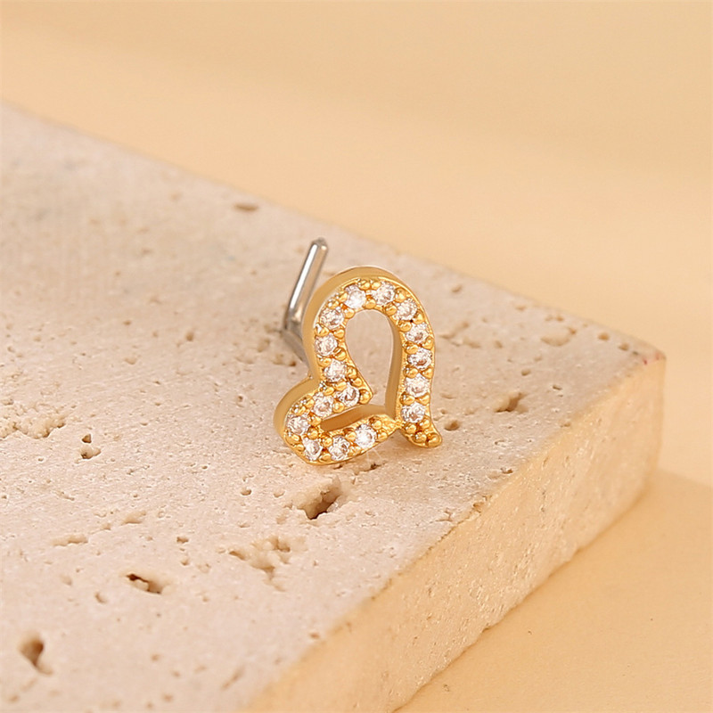 Prekrasno ljubavno srce, klin za nos, kristalna bakrena glava, poluga od nehrđajućeg čelika 20G, ženski prsten za piercing u nosu, modni dodaci za nakit