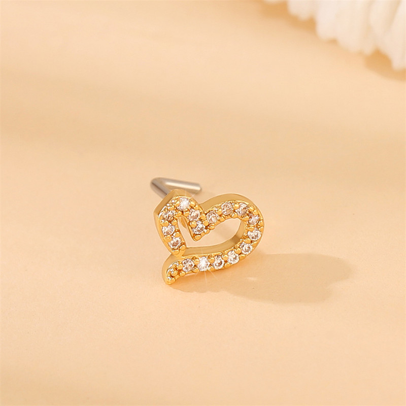 Prekrasno ljubavno srce, klin za nos, kristalna bakrena glava, poluga od nehrđajućeg čelika 20G, ženski prsten za piercing u nosu, modni dodaci za nakit