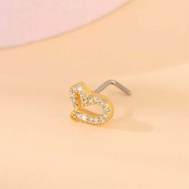 Prekrasno ljubavno srce, klin za nos, kristalna bakrena glava, poluga od nehrđajućeg čelika 20G, ženski prsten za piercing u nosu, modni dodaci za nakit