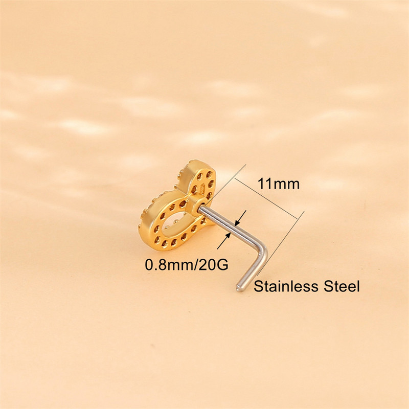 Prekrasno ljubavno srce, klin za nos, kristalna bakrena glava, poluga od nehrđajućeg čelika 20G, ženski prsten za piercing u nosu, modni dodaci za nakit