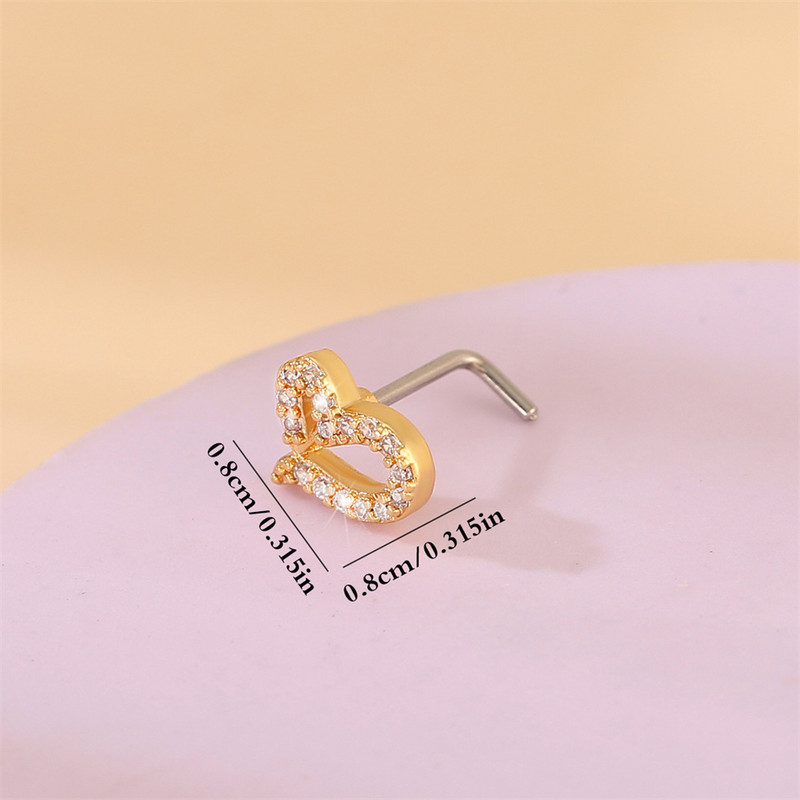 Prekrasno ljubavno srce, klin za nos, kristalna bakrena glava, poluga od nehrđajućeg čelika 20G, ženski prsten za piercing u nosu, modni dodaci za nakit