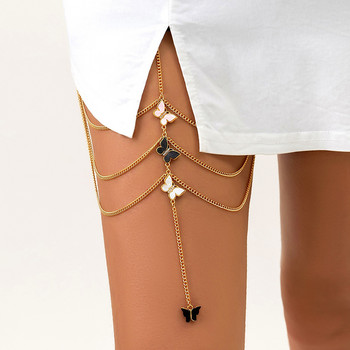Нова модна женска верига с пеперуди на крака за жени Бижута за тяло Плажен стил Дамски златист цвят Метална многослойна верига за бедро