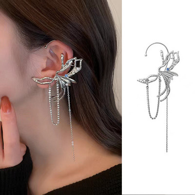 Punk liialdatud kolmemõõtmeline inglitiivad kõrvarõngad kõrvamansett naistele Retro draakon augustamata kõrvarõngad klambrid peoehted