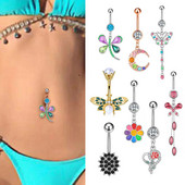 Spalvingi cirkonio bambos auskarų vėrimo papuošalai moterims Seksualių mergaičių pilvo šokių aksesuarai nerūdijančio plieno sagos žiedas Ombligo Y2k