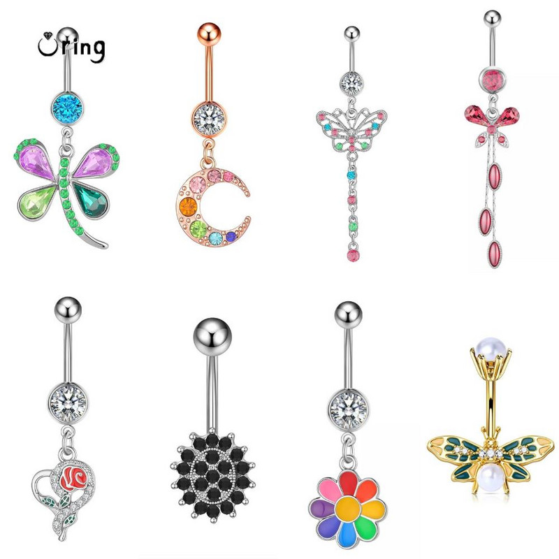 Spalvingi cirkonio bambos auskarų vėrimo papuošalai moterims Seksualių mergaičių pilvo šokių aksesuarai nerūdijančio plieno sagos žiedas Ombligo Y2k