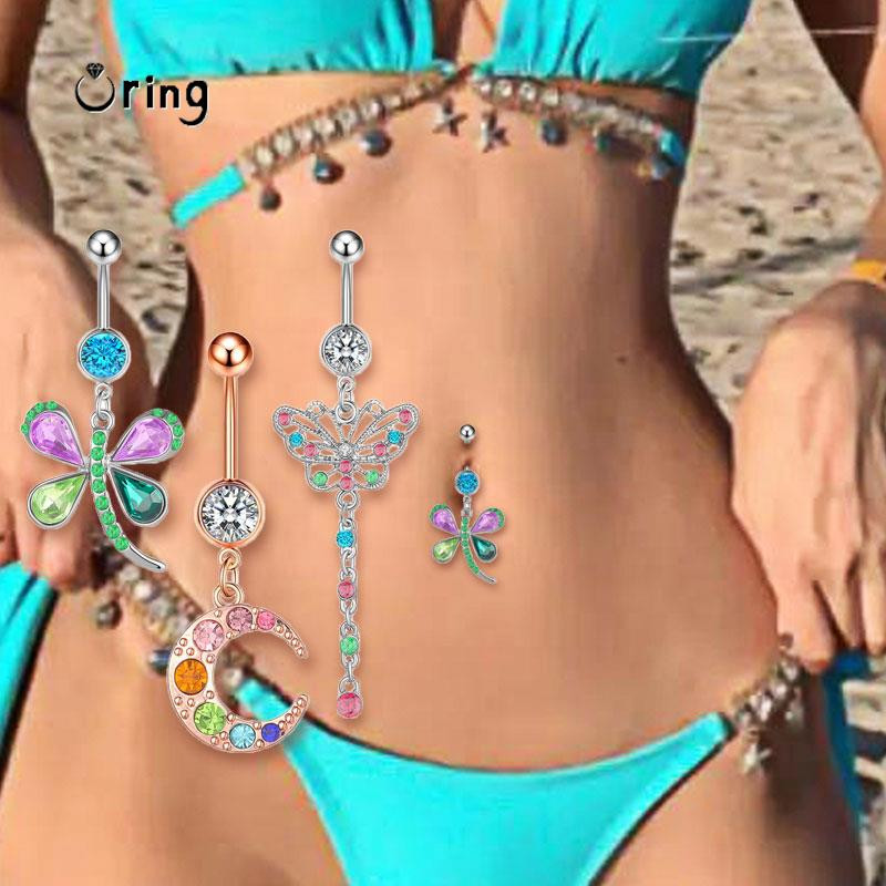 Spalvingi cirkonio bambos auskarų vėrimo papuošalai moterims Seksualių mergaičių pilvo šokių aksesuarai nerūdijančio plieno sagos žiedas Ombligo Y2k