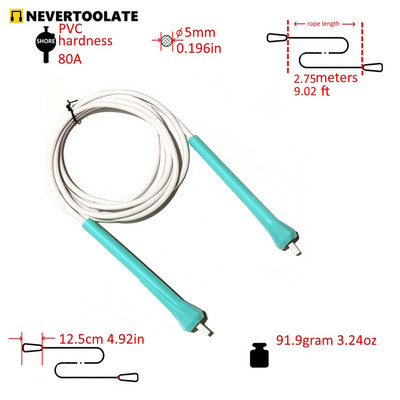 NEVERTOOLATE 12 cm maža rankena 95 gramai 5 mm x 2,8 m tvirta minkšta 80A PVC praleidžiamoji virvė šokinėjimo virvė vaikams suaugusiųjų fitneso pradedančiųjų pratimai