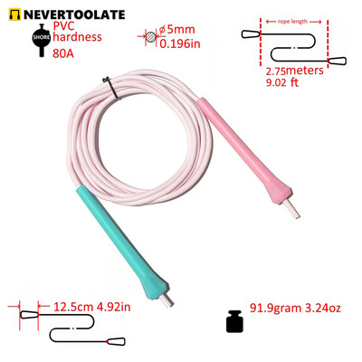 NEVERTOOLATE 12 cm maža rankena 95 gramai 5 mm x 2,8 m tvirta minkšta 80A PVC praleidžiamoji virvė šokinėjimo virvė vaikams suaugusiųjų fitneso pradedančiųjų pratimai