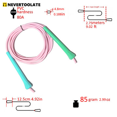 NEVERTOOLATE 12 cm maža rankena 95 gramai 5 mm x 2,8 m tvirta minkšta 80A PVC praleidžiamoji virvė šokinėjimo virvė vaikams suaugusiųjų fitneso pradedančiųjų pratimai