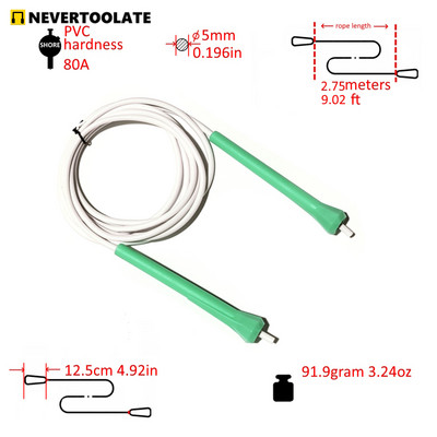 NEVERTOOLATE 12 cm maža rankena 95 gramai 5 mm x 2,8 m tvirta minkšta 80A PVC praleidžiamoji virvė šokinėjimo virvė vaikams suaugusiųjų fitneso pradedančiųjų pratimai