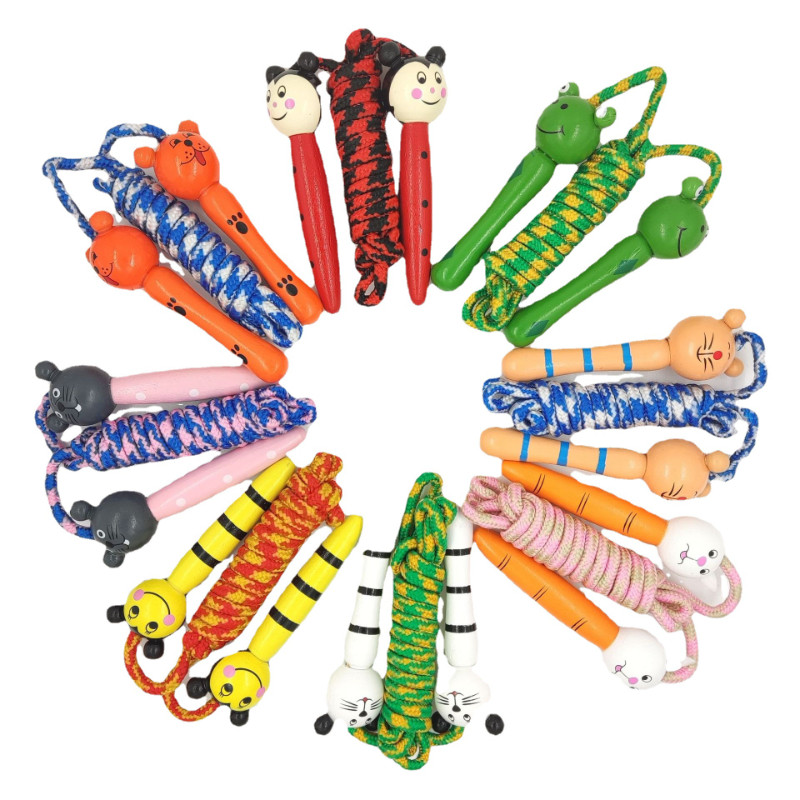 Vaikų šokinėjimo virvė, reguliuojama medvilninė šuolio virvė su medine rankena, skirta berniukų ir mergaičių kūno rengybos treniruotėms, linksmas žaislas