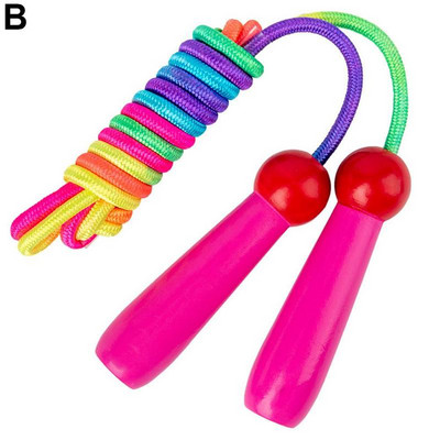 Coarda de sărit colorată din lemn de 2,4 m, sărituri de viteză, mâner din lemn, echipament de antrenament de fitness pentru copii
