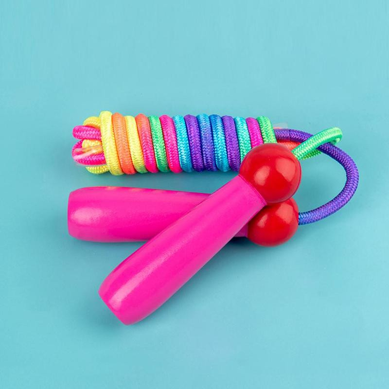 Coarda de sărit colorată din lemn de 2,4 m, sărituri de viteză, mâner din lemn, echipament de antrenament de fitness pentru copii