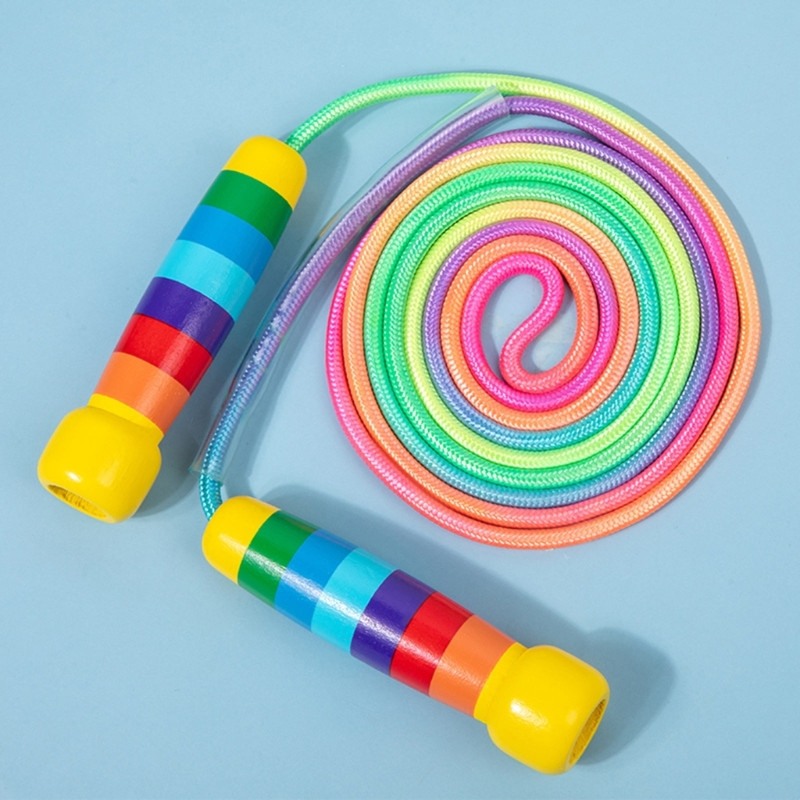 Reguliuojama šokinėjimo virvė su medine rankena mergaitėms berniukams, pratimai lauke F2TC