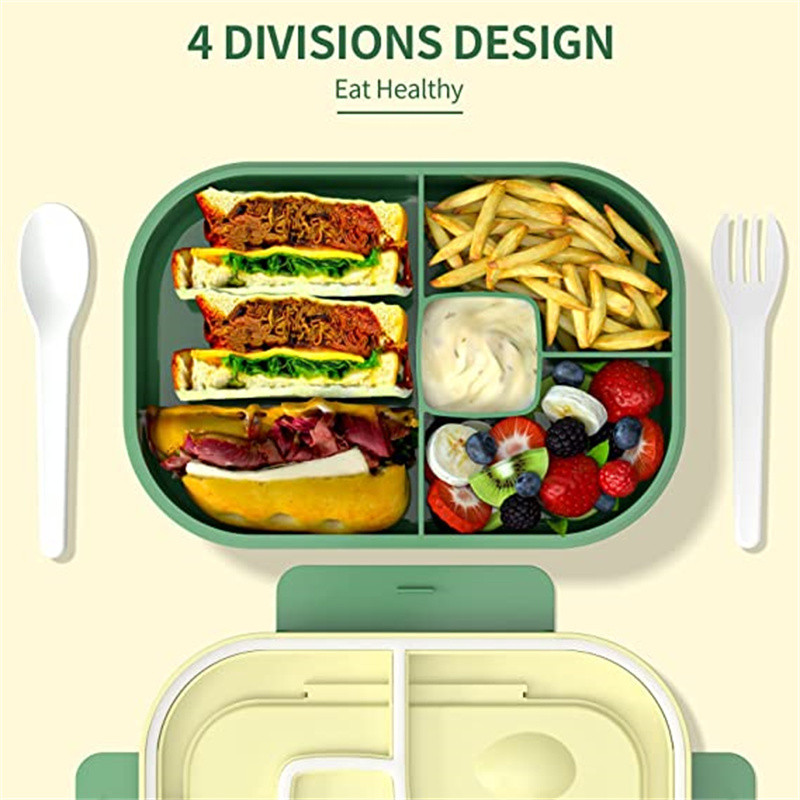1300 ML Bento kutija za ručak za djecu Posuda s 4 odjeljka za pohranu hrane s vilicom i žlicom u mikrovalnoj pećnici Posuđe za jelo koje se može prati u zamrzivaču