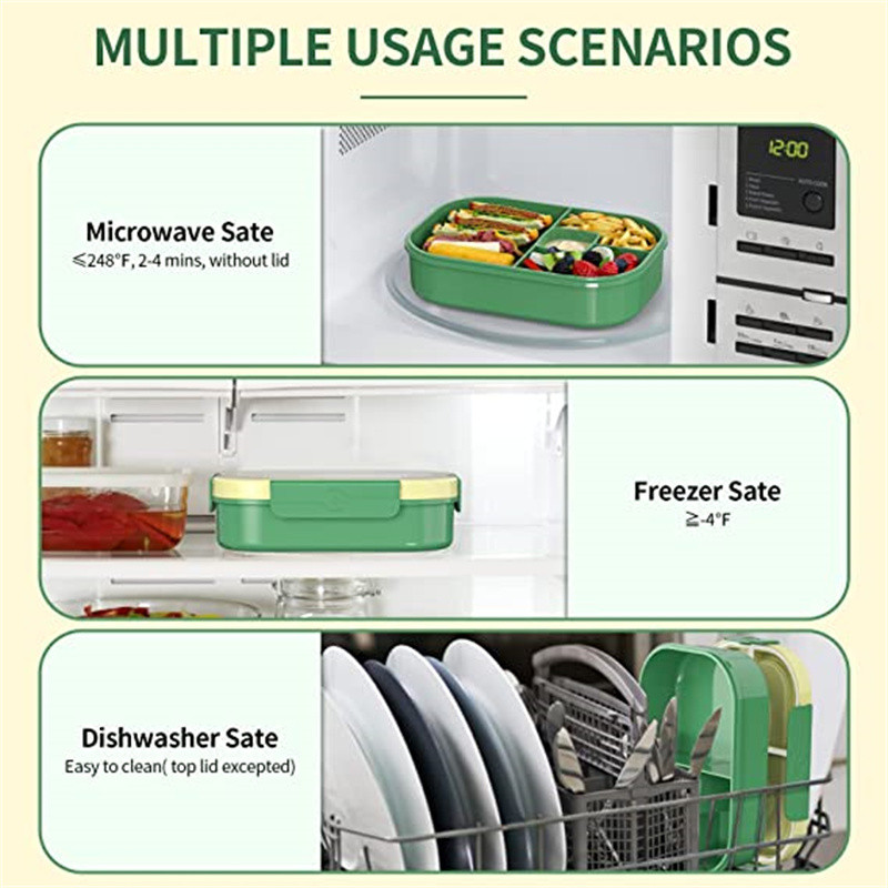 1300 ML Bento kutija za ručak za djecu Posuda s 4 odjeljka za pohranu hrane s vilicom i žlicom u mikrovalnoj pećnici Posuđe za jelo koje se može prati u zamrzivaču