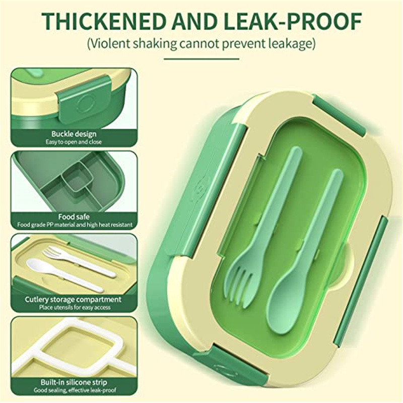 1300 ML Bento kutija za ručak za djecu Posuda s 4 odjeljka za pohranu hrane s vilicom i žlicom u mikrovalnoj pećnici Posuđe za jelo koje se može prati u zamrzivaču