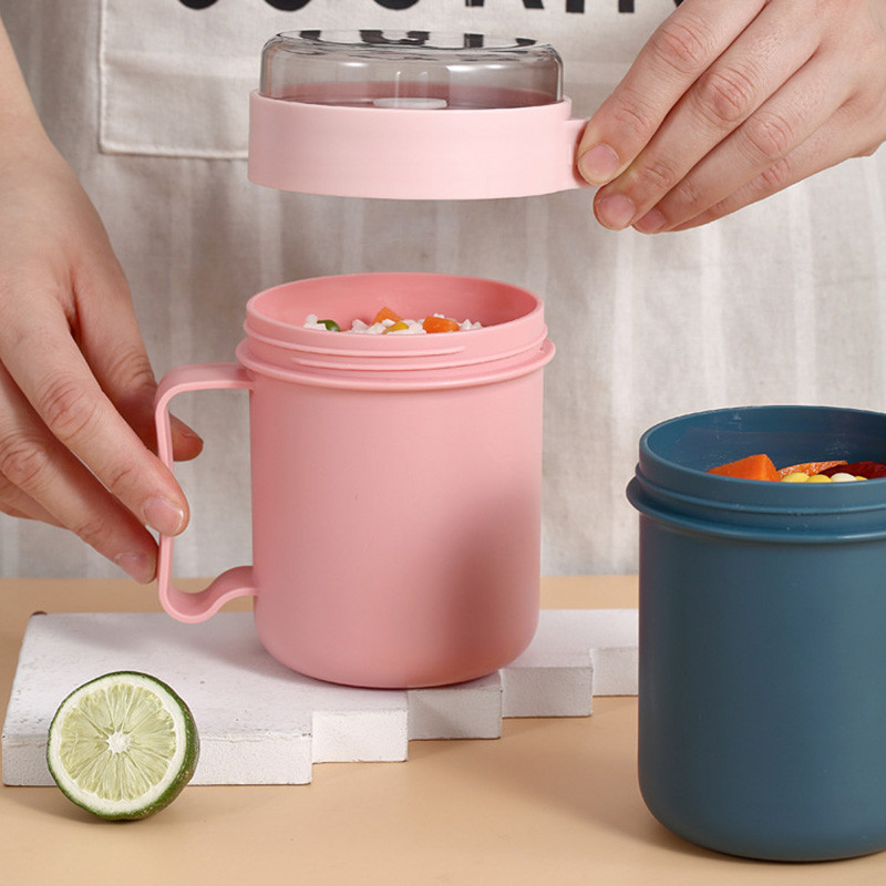 Kaasaskantav supitassi toidukonteiner kaanega plastikust lõunakarbiga hommikusöögitassiga toidupurk piimasupi tass lusikaga lekkekindla Bento karbiga