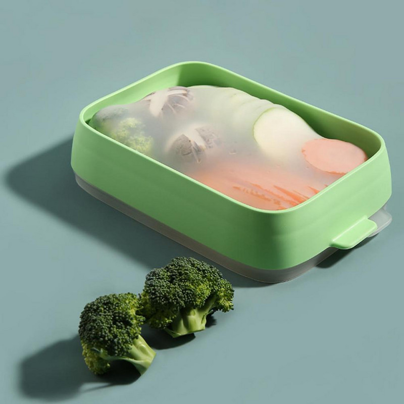 Κουτί μεσημεριανού γεύματος σιλικόνης Φρέσκο παραλληλόγραμμο δοχείο φαγητού Ημιδιαφανές στοιβαζόμενο φαγητό ποιότητας μεγάλης χωρητικότητας Χρηματοκιβώτιο μικροκυμάτων για Lef