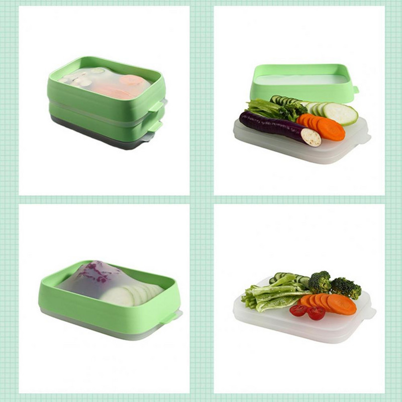 Κουτί μεσημεριανού γεύματος σιλικόνης Φρέσκο παραλληλόγραμμο δοχείο φαγητού Ημιδιαφανές στοιβαζόμενο φαγητό ποιότητας μεγάλης χωρητικότητας Χρηματοκιβώτιο μικροκυμάτων για Lef