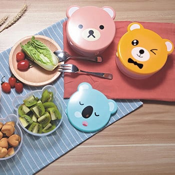 4 τμχ Cute Bento Box για Παιδιά Εξωτερική Αποθήκευση Τροφίμων Δοχείο Σχολικό Γραφείο πικ-νικ Πλαστικό Κινούμενα σχέδια Μαθητικό Κουτί Γεύμα Σκεύος