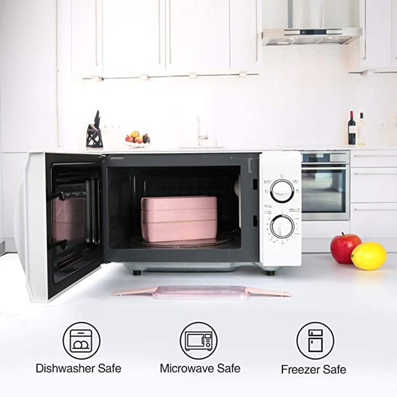 3 rétegű búzaszalmából készült ebéddoboz zacskóval Japán mikrohullámú sütő Bento doboz villás kanál ételtartóval gyerekeknek, diákiroda munkatársainak