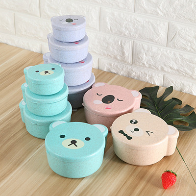 4 buc/set cutie de prânz pentru cuptor cu microunde din paie de grâu pentru copii, gustări mici, recipient pentru mâncare, elev, școală, cutie bento drăguță de desene animate Japonia