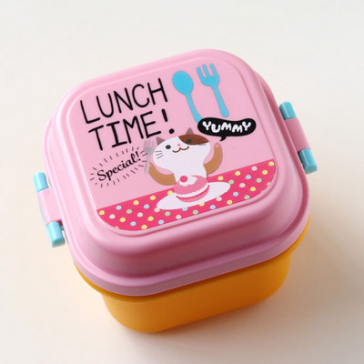 Cutie de prânz drăguță pentru animale, mini cutie bento rotundă, cu două straturi, cutie cu fructe pentru copii, cutie pentru gustări, cuptor cu microunde, container pentru alimente pentru copii, veselă