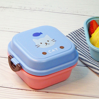 Cutie de prânz drăguță pentru animale, mini cutie bento rotundă, cu două straturi, cutie cu fructe pentru copii, cutie pentru gustări, cuptor cu microunde, container pentru alimente pentru copii, veselă