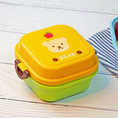 Cutie de prânz drăguță pentru animale, mini cutie bento rotundă, cu două straturi, cutie cu fructe pentru copii, cutie pentru gustări, cuptor cu microunde, container pentru alimente pentru copii, veselă