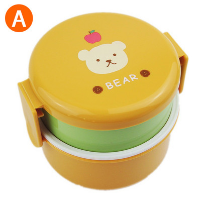 Cutie de prânz drăguță pentru animale, mini cutie bento rotundă, cu două straturi, cutie cu fructe pentru copii, cutie pentru gustări, cuptor cu microunde, container pentru alimente pentru copii, veselă