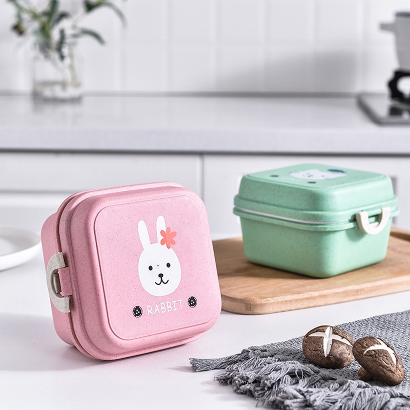 Cutie de prânz drăguță pentru animale, mini cutie bento rotundă, cu două straturi, cutie cu fructe pentru copii, cutie pentru gustări, cuptor cu microunde, container pentru alimente pentru copii, veselă