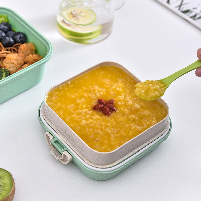 Cutie de prânz drăguță pentru animale, mini cutie bento rotundă, cu două straturi, cutie cu fructe pentru copii, cutie pentru gustări, cuptor cu microunde, container pentru alimente pentru copii, veselă