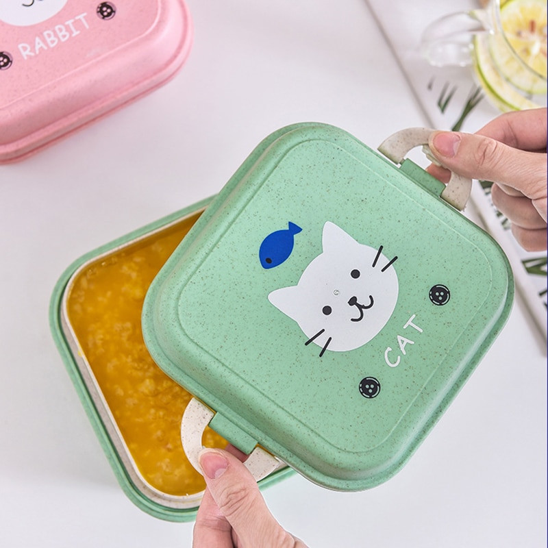 Cutie de prânz drăguță pentru animale, mini cutie bento rotundă, cu două straturi, cutie cu fructe pentru copii, cutie pentru gustări, cuptor cu microunde, container pentru alimente pentru copii, veselă