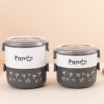 Cute Panda Thermal Bento Lunch Box για παιδιά Φορητό διπλό στρώμα στρογγυλό Mini Cartoon Δοχεία αποθήκευσης τροφίμων σε φούρνο μικροκυμάτων