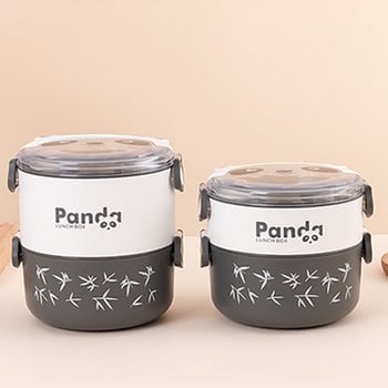 Cute Panda Thermal Bento Lunch Box για παιδιά Φορητό διπλό στρώμα στρογγυλό Mini Cartoon Δοχεία αποθήκευσης τροφίμων σε φούρνο μικροκυμάτων