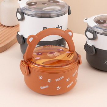 Cute Panda Thermal Bento Lunch Box για παιδιά Φορητό διπλό στρώμα στρογγυλό Mini Cartoon Δοχεία αποθήκευσης τροφίμων σε φούρνο μικροκυμάτων