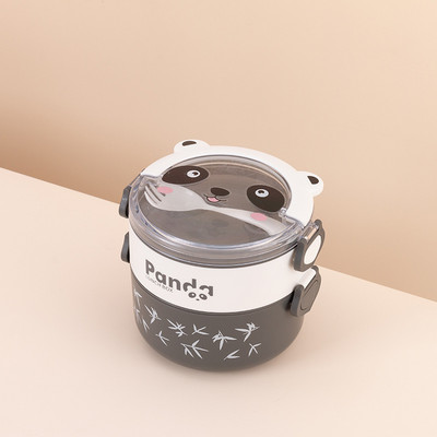 Cute Panda Thermal Bento Kutija za ručak za djecu Prijenosni dvoslojni okrugli mini spremnici za mikrovalnu pećnicu s crtićima za pohranu hrane