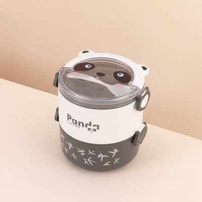 Cute Panda Thermal Bento Kutija za ručak za djecu Prijenosni dvoslojni okrugli mini spremnici za mikrovalnu pećnicu s crtićima za pohranu hrane