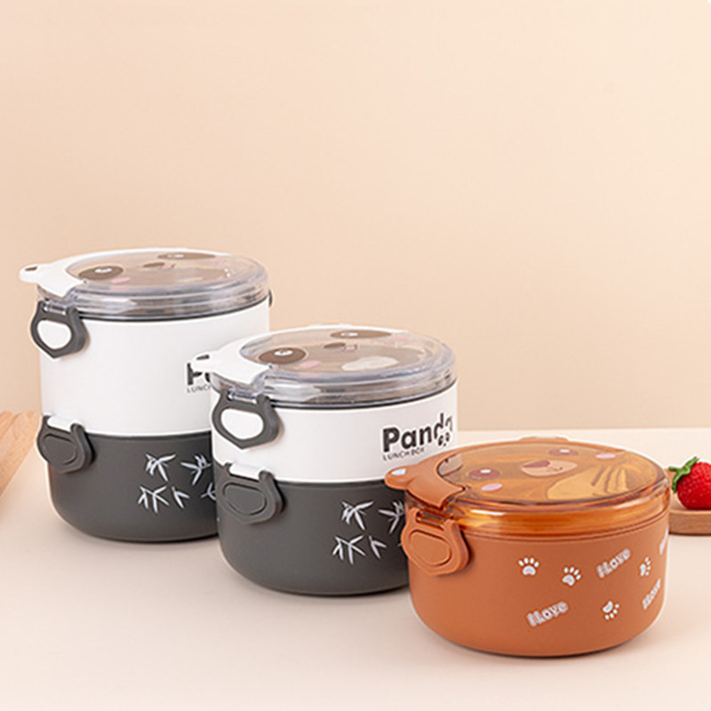 Cute Panda Thermal Bento Kutija za ručak za djecu Prijenosni dvoslojni okrugli mini spremnici za mikrovalnu pećnicu s crtićima za pohranu hrane