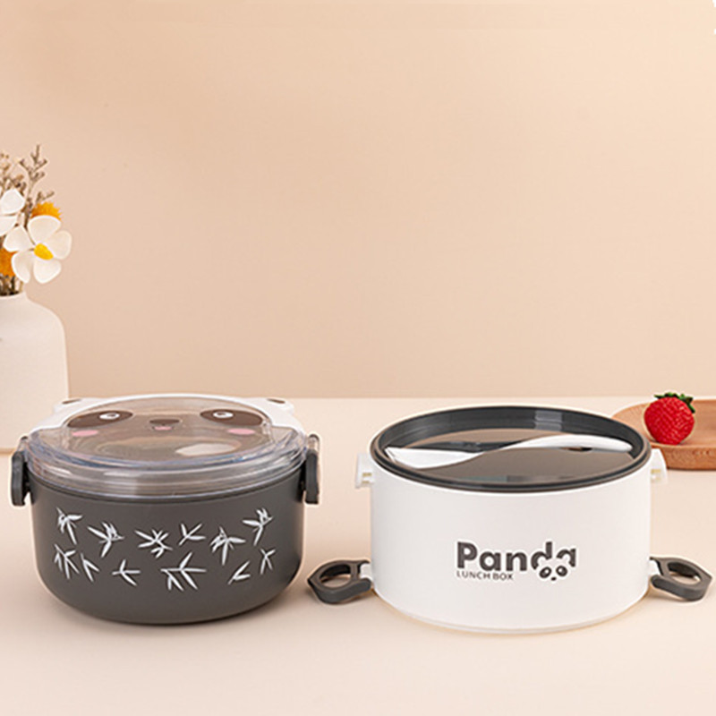 Cute Panda Thermal Bento Kutija za ručak za djecu Prijenosni dvoslojni okrugli mini spremnici za mikrovalnu pećnicu s crtićima za pohranu hrane