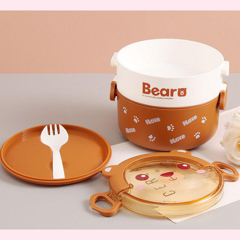 Cute Panda Thermal Bento Kutija za ručak za djecu Prijenosni dvoslojni okrugli mini spremnici za mikrovalnu pećnicu s crtićima za pohranu hrane