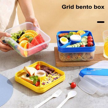 Кутия за обяд Bento с 2 отделения Двуслойна кутия за храна с контейнер за сос за многократна употреба Spork Устойчива на течове Beto Box Доставка за дома