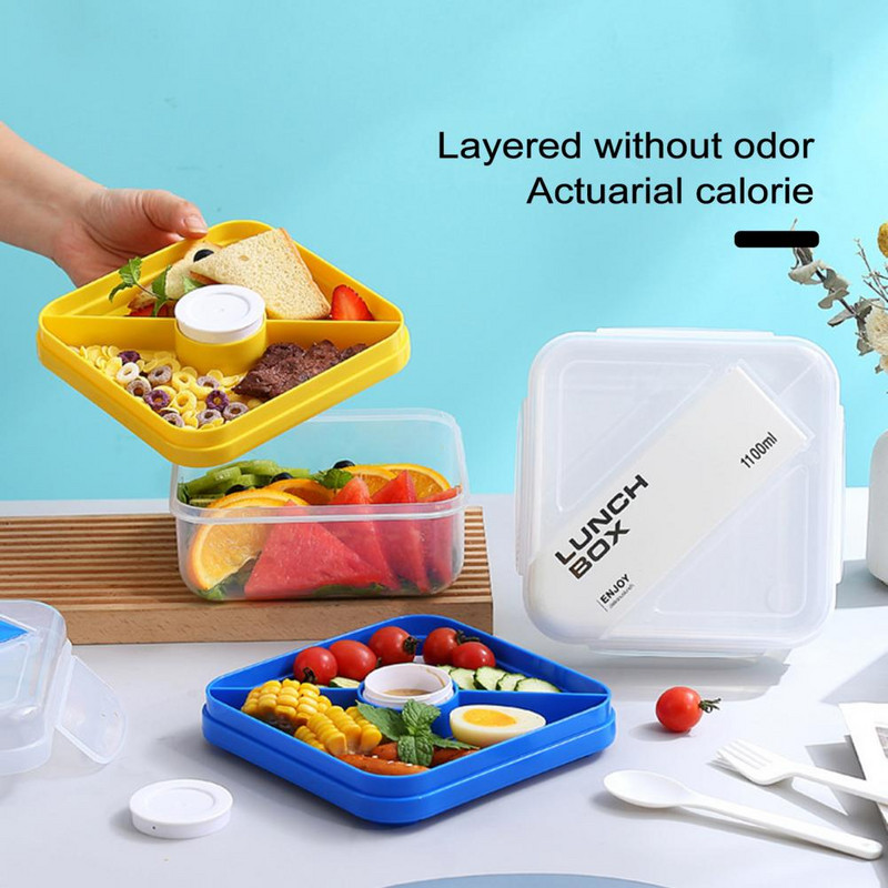 Bento Lunch Box 2-διαμερισμάτων Κουτί φαγητού διπλής στρώσης με δοχείο σάλτσας επαναχρησιμοποιήσιμο Spork στεγανό για διαρροές Beto Box Home